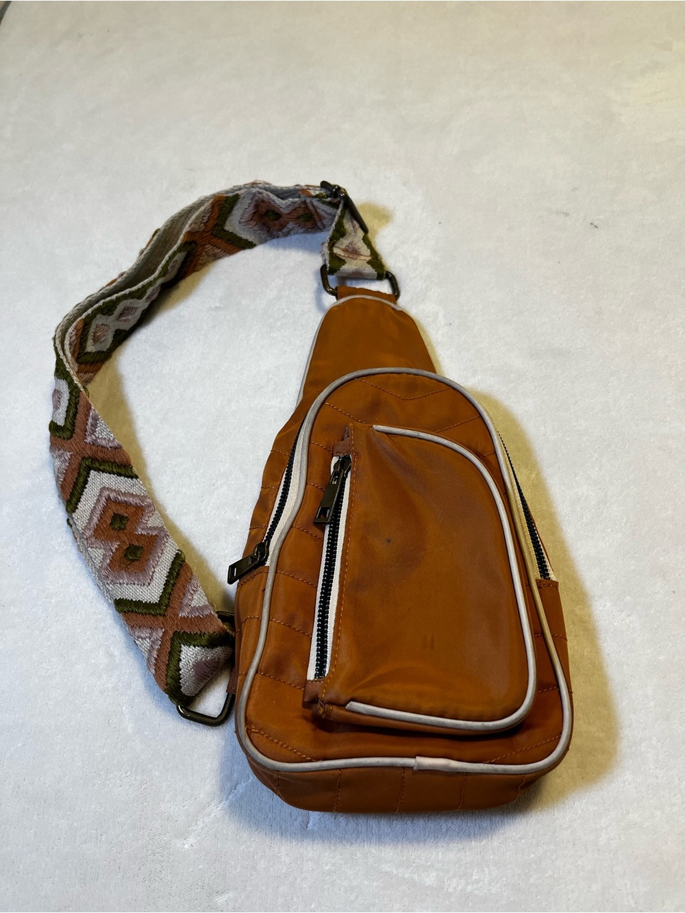 Maurices Quilted Sling Backpack Crossbody Bag Boho Strap Cognac Brown - Picture 2 of 6